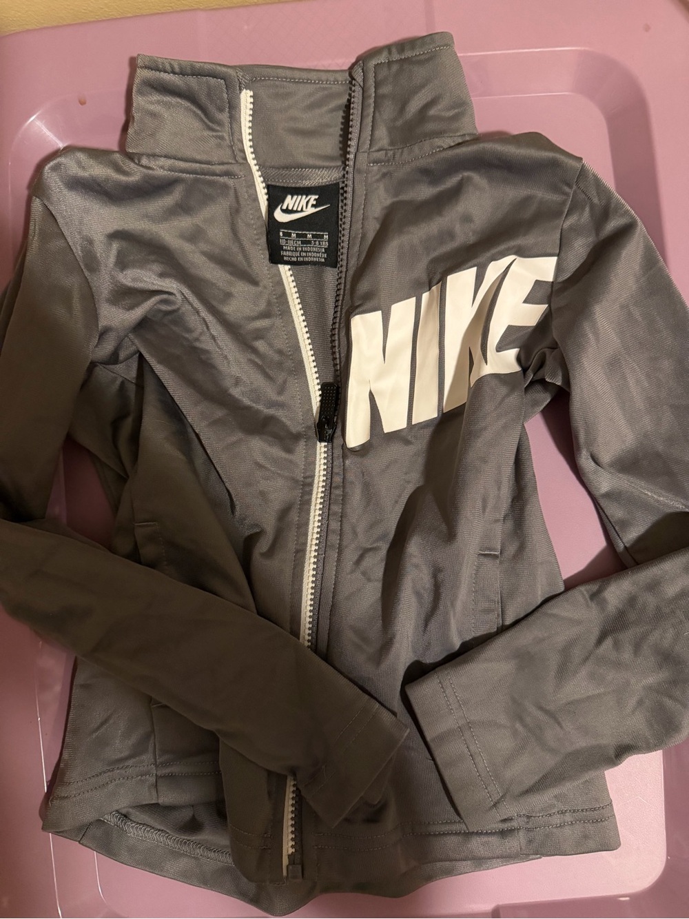 Nike Kids Gray Zip-Front Bomber Jacket with White Logo